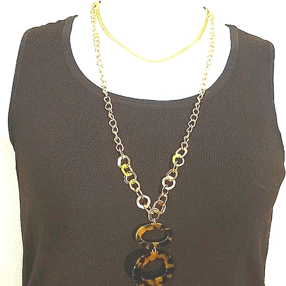 Classic Wide Strap Talbots tank top shell dark Brown crew neck stretch knit EUC - Picture 4 of 6